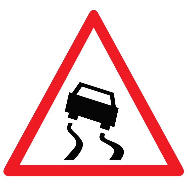 Slippery Road Sign Triangular